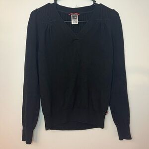 The North Face Black Knit Sweater Small Ribbed Yoke Puff Sleeve Wool Blend